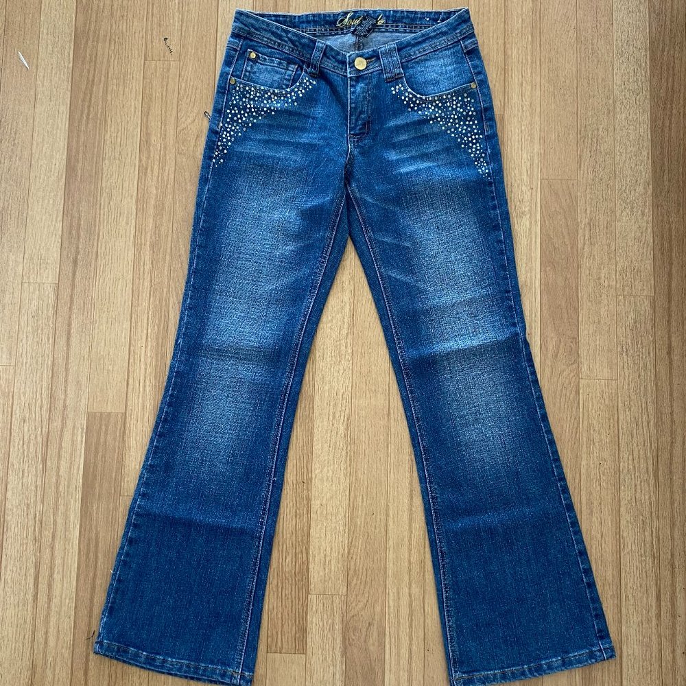 SOUTH POLE Denim Rhinestone Studded Wide Leg Denim Trouser Jeans Pants Size 7